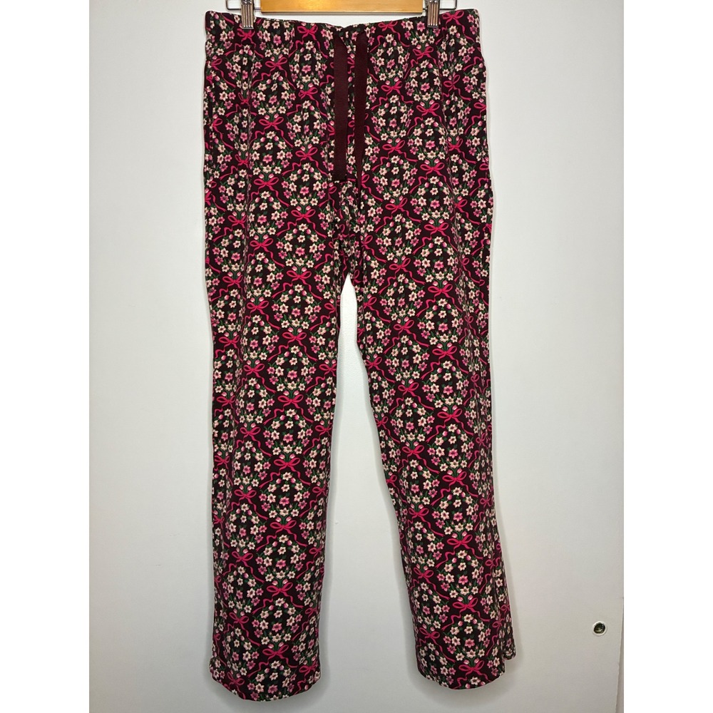 Lands' End Pajama Pants Womens Small 6-8 Burgundy Floral Bow Jersey Sleepwear